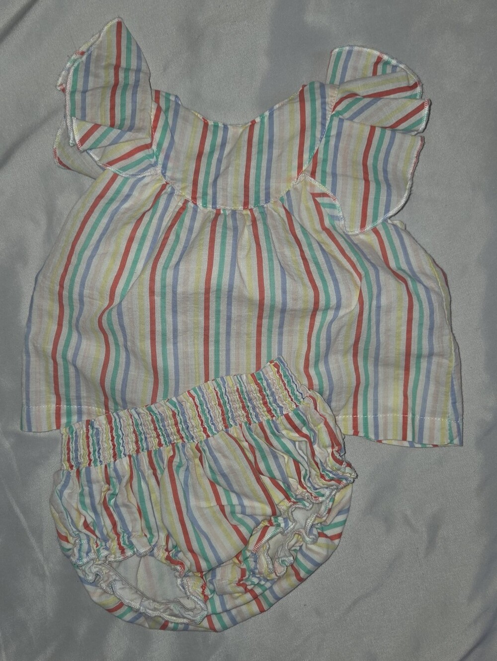 Starting Out Striped Ruffle Baby Set in White, Red, Green, Blue, Yellow